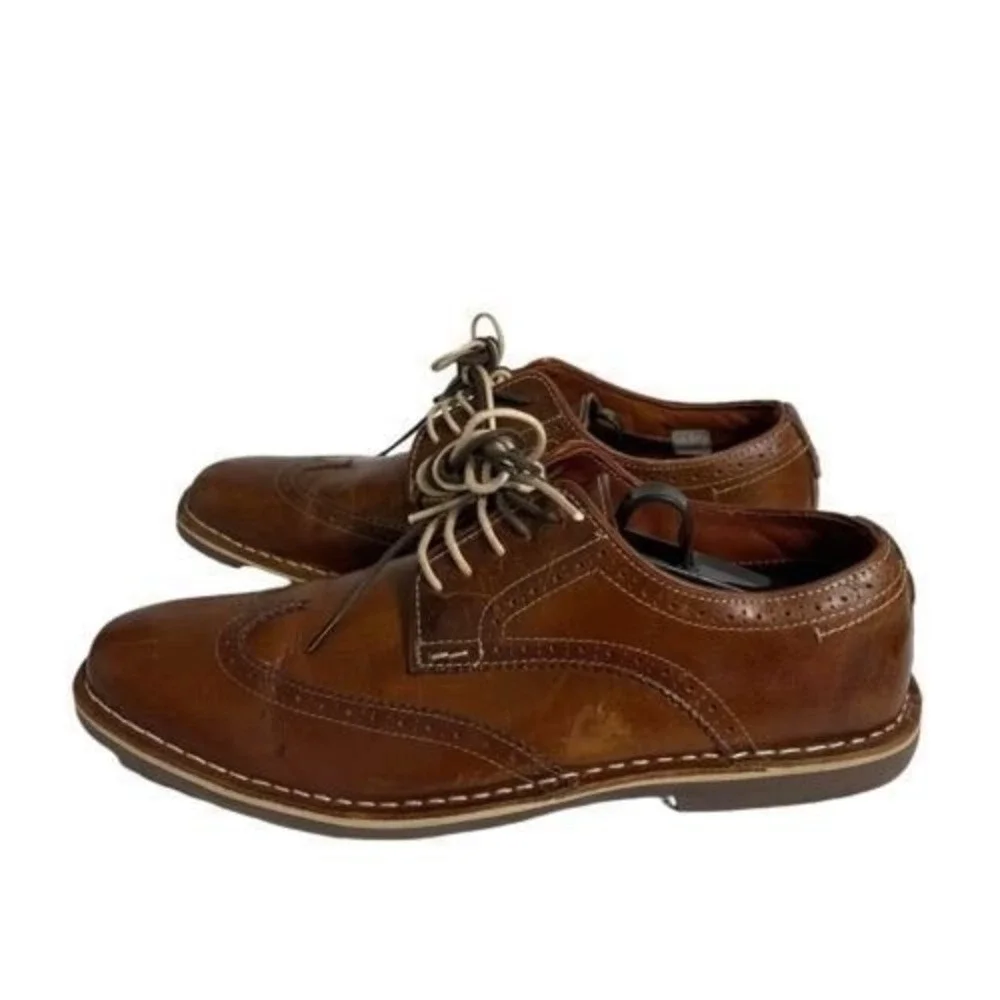 Steve Madden Lookus 247 Men's 10.5 Cognac Leather Wingtip Oxford Derby Shoes